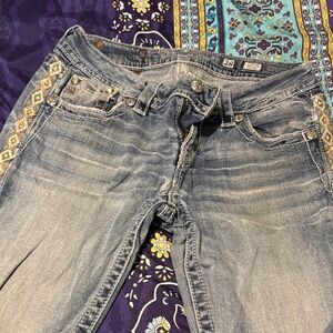 Miss Me Light Blue Skinny Jeans with White Embroidery